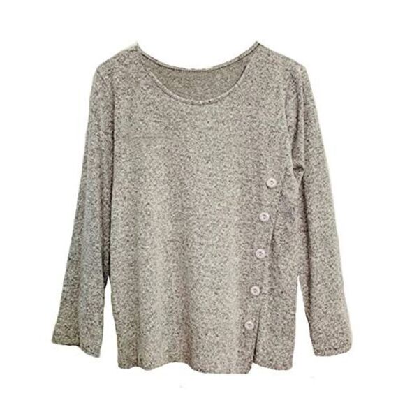 Heather Gray Plus Size Long Sleeve Sweater With Side Buttons - Picture 2 of 3